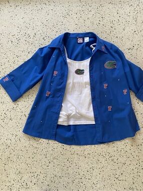 University of Florida Gators Blue Button-Down Shirt with White Tank